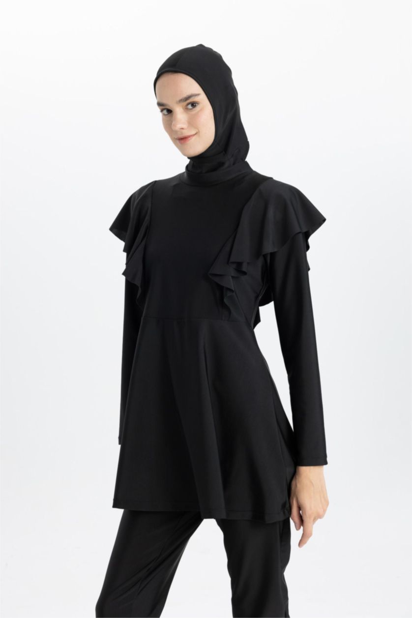 FEMME Noir Maillot de Bain Coupe Régulière Burkini Hijab - 4 Pièces