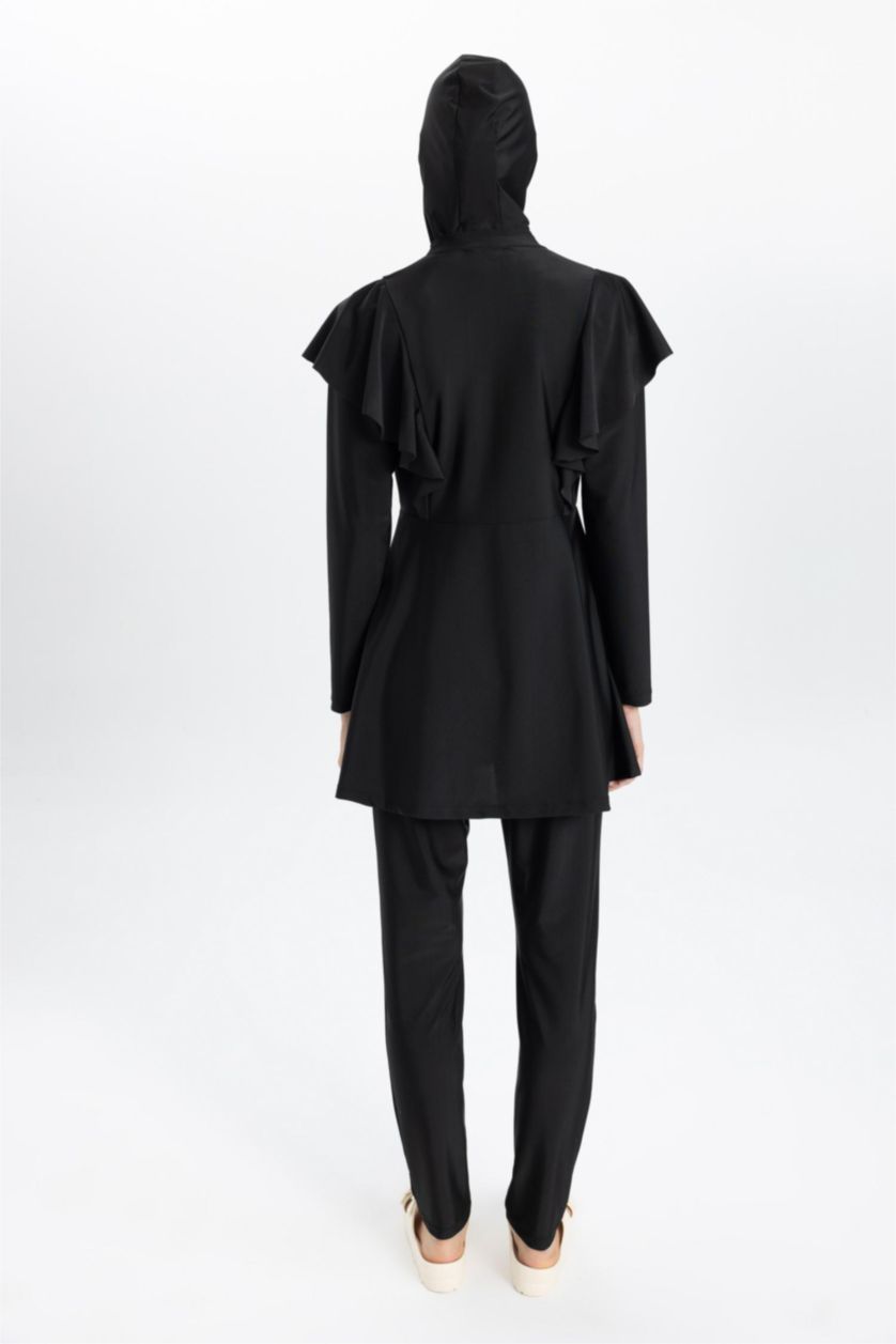 FEMME Noir Maillot de Bain Coupe Régulière Burkini Hijab - 4 Pièces