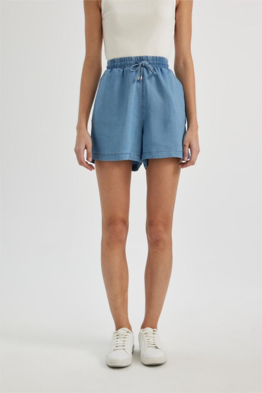 Woman Blue High Waist Jean Shorts