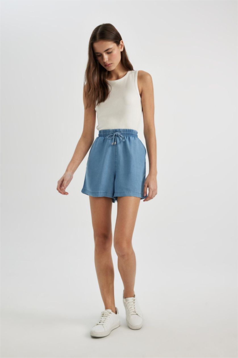 Woman Blue High Waist Jean Shorts