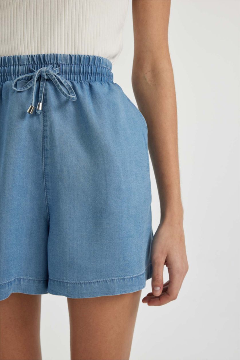 Woman Blue High Waist Jean Shorts