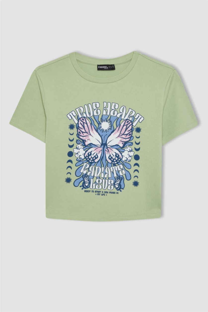 Женская Зеленый Футболка с коротким рукавом и принтом