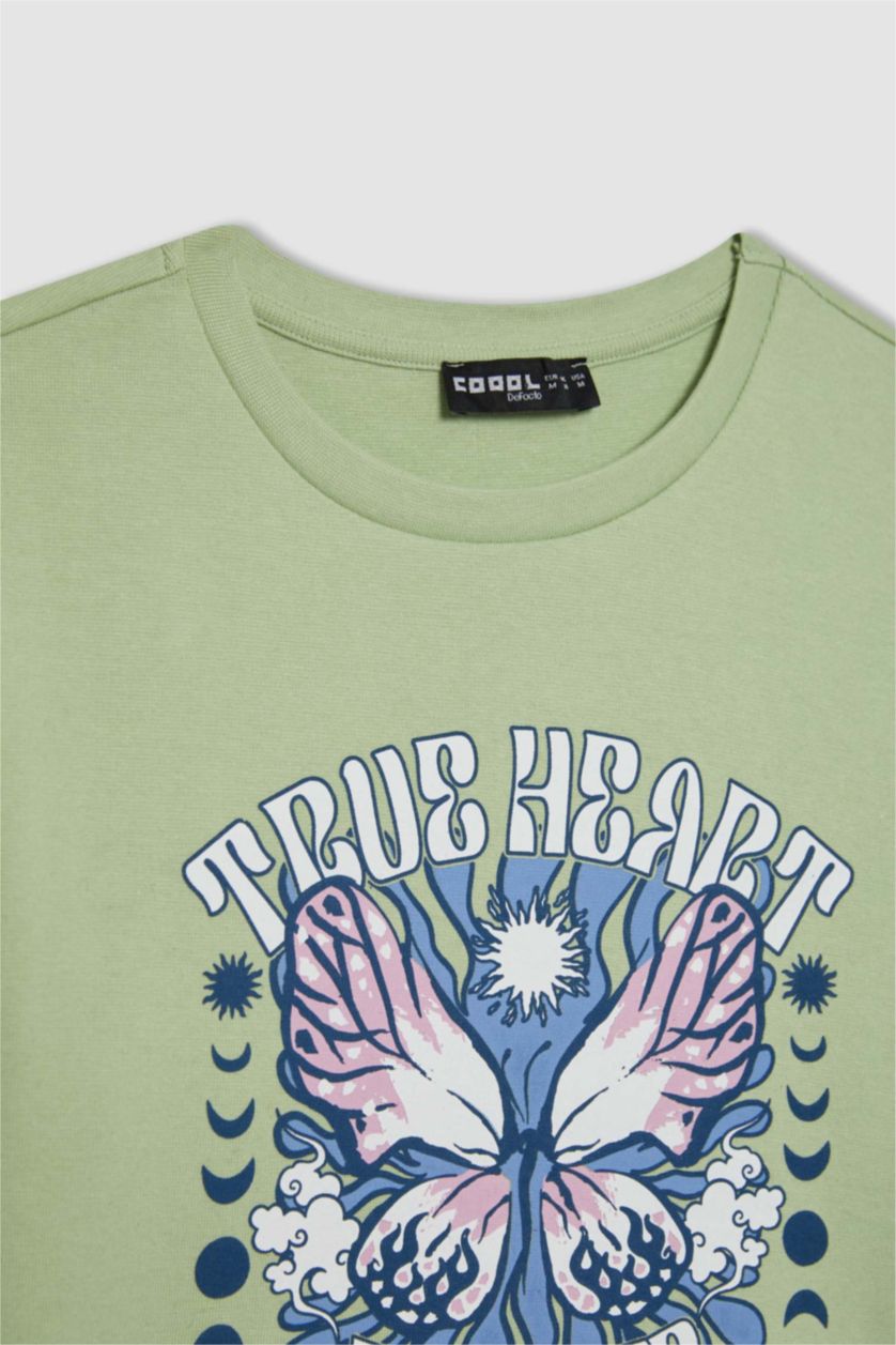 Женская Зеленый Футболка с коротким рукавом и принтом