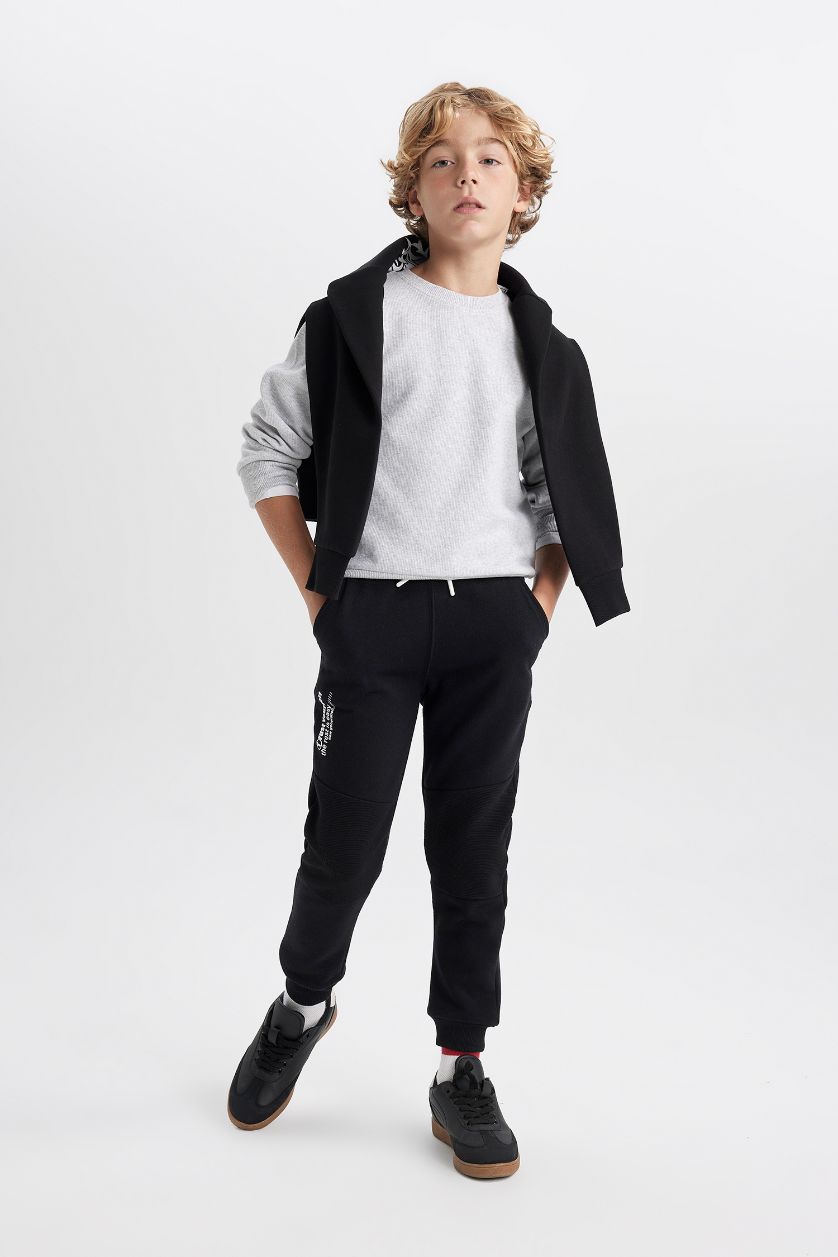 BOYS & TEENS Light Grey Melange Boy Crew Neck Selanik Fabric Basic Sweatshirt