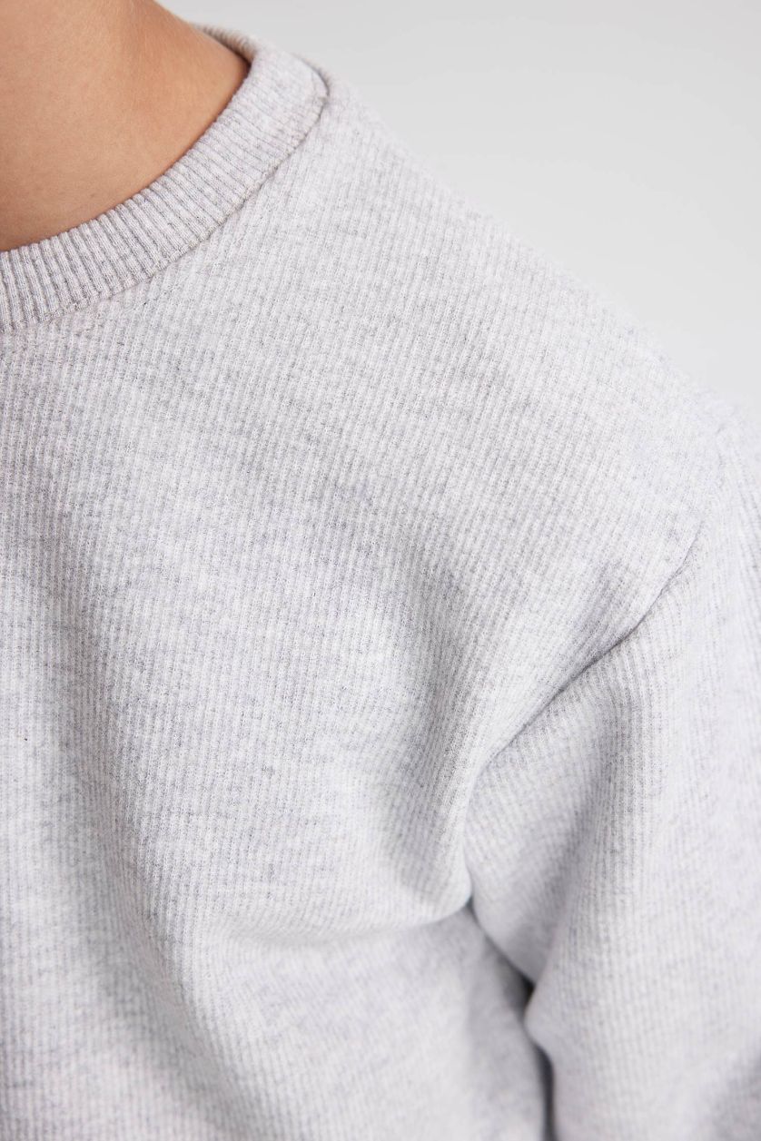 BOYS & TEENS Light Grey Melange Boy Crew Neck Selanik Fabric Basic Sweatshirt