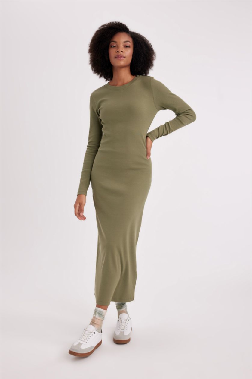 Woman Green Bodycon Crew Neck Ribbed Camisole Midi Dress
