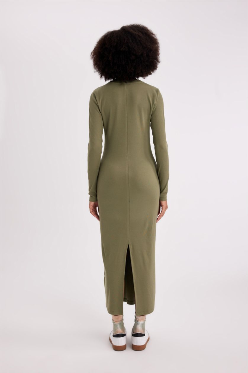 Woman Green Bodycon Crew Neck Ribbed Camisole Midi Dress