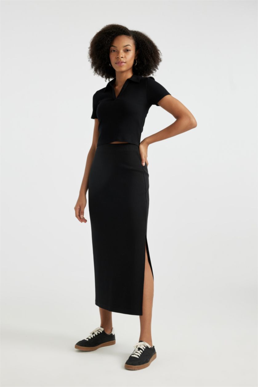 WOMAN Black Slim Fit Camisole Maxi Knitted Skirt