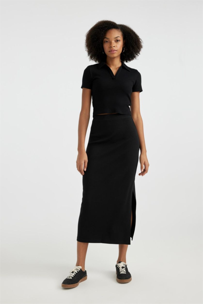 WOMAN Black Slim Fit Camisole Maxi Knitted Skirt