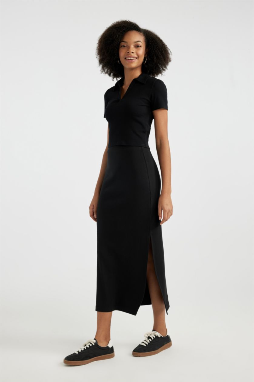 WOMAN Black Slim Fit Camisole Maxi Knitted Skirt