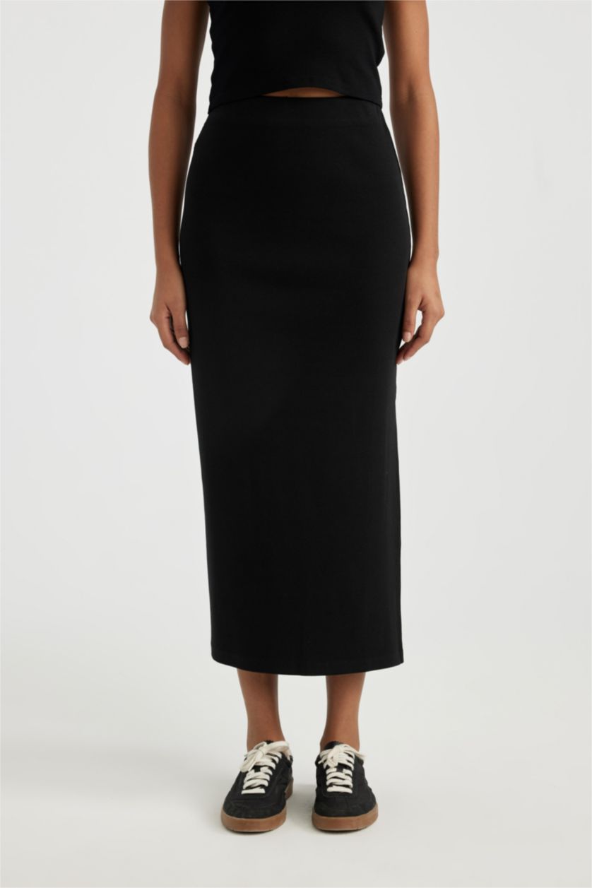 WOMAN Black Slim Fit Camisole Maxi Knitted Skirt