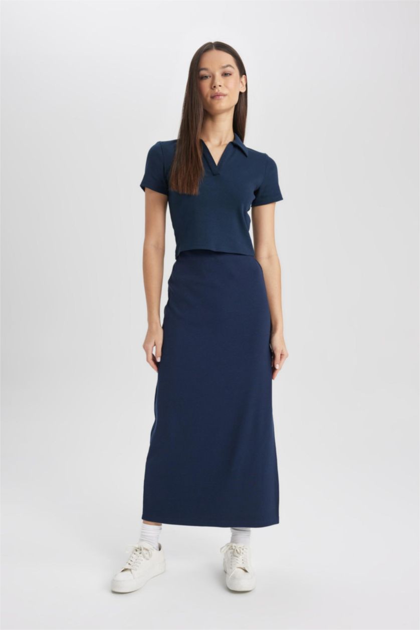 WOMAN NAVY Slim Fit Camisole Maxi Knitted Skirt