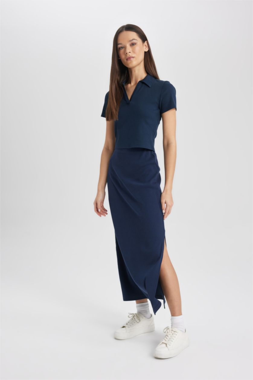 WOMAN NAVY Slim Fit Camisole Maxi Knitted Skirt