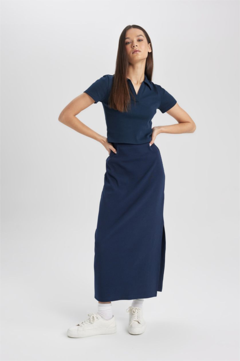 WOMAN NAVY Slim Fit Camisole Maxi Knitted Skirt