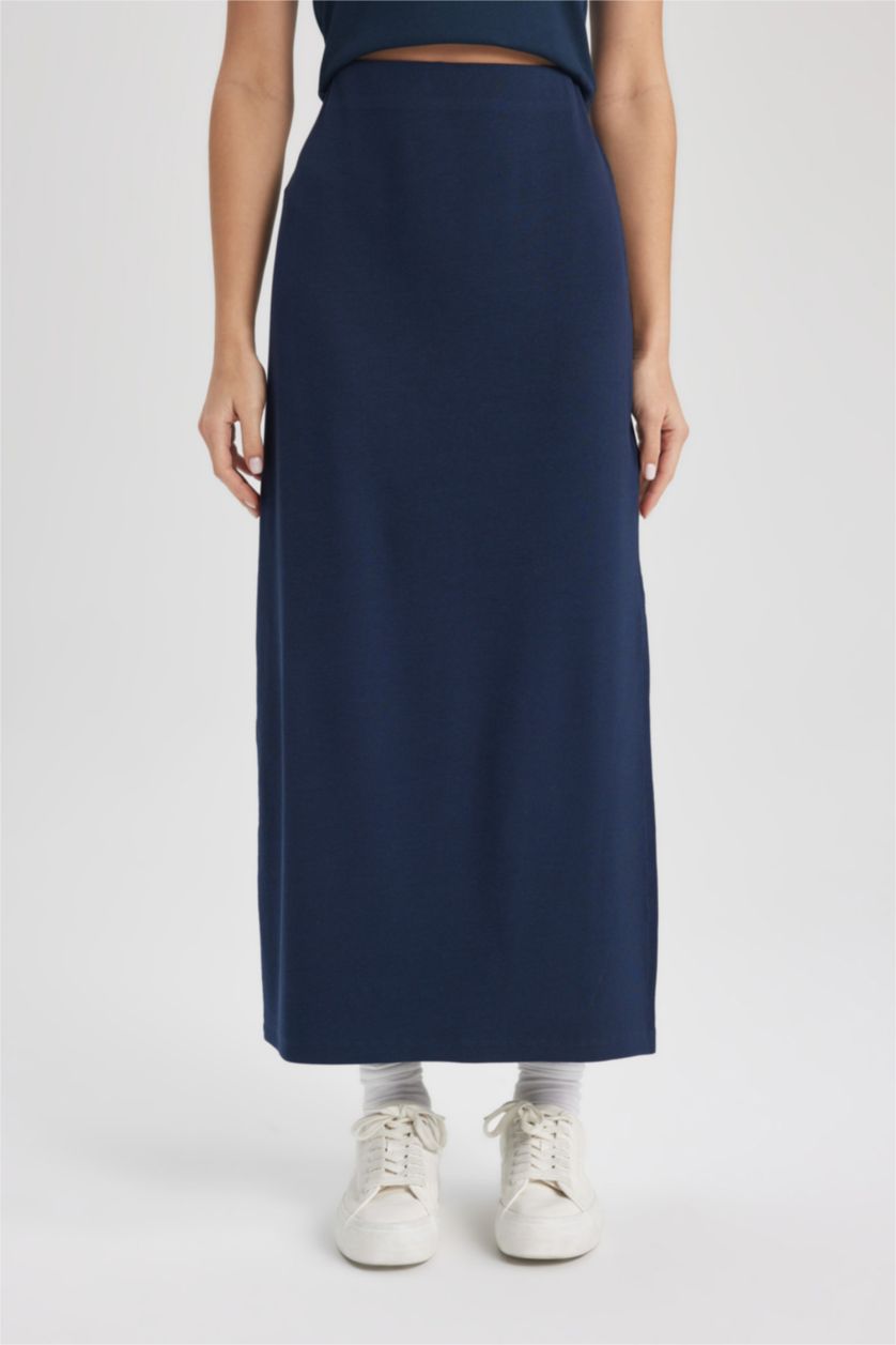 WOMAN NAVY Slim Fit Camisole Maxi Knitted Skirt