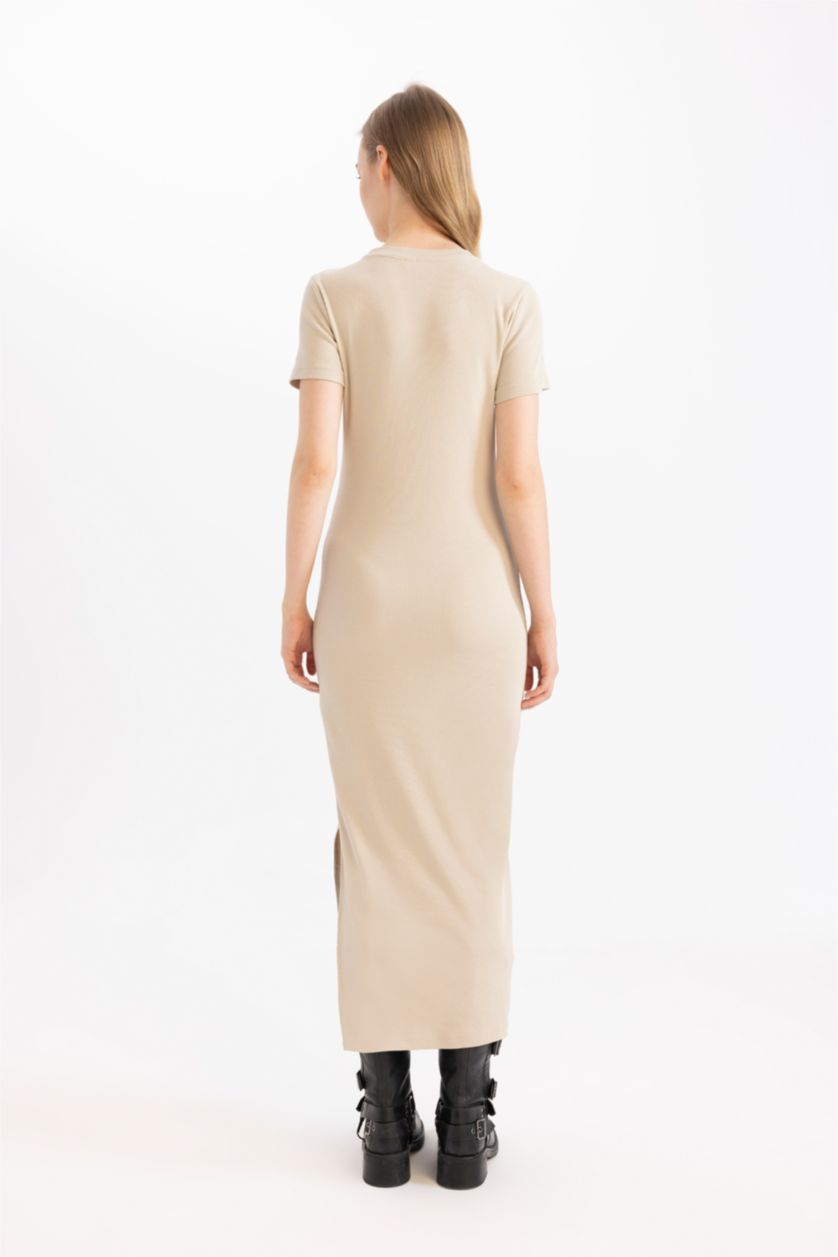 نساء بيج فستان طويل مضلع نص ردن بوديكون بياخة مستديرة