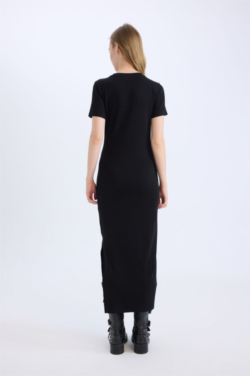 نساء أسود فستان طويل مضلع نص ردن بوديكون بياخة مستديرة