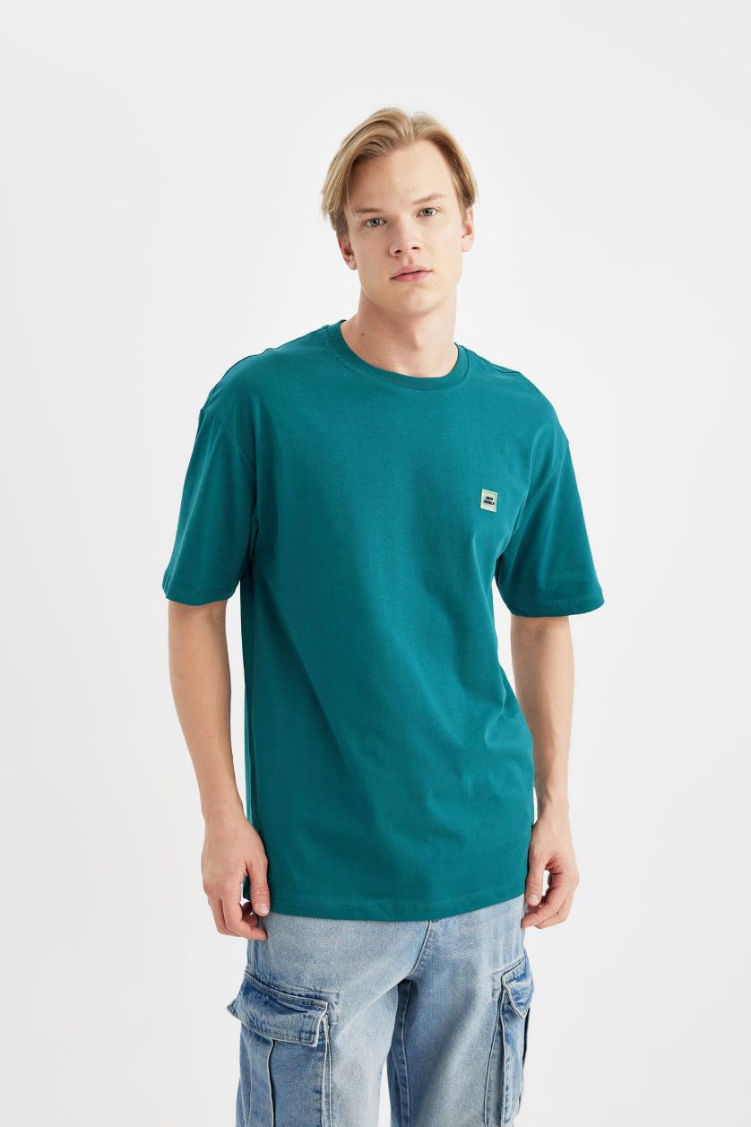 MAN Dark Green Comfort Regular Fit Crew Neck Back Printed T-Shirt