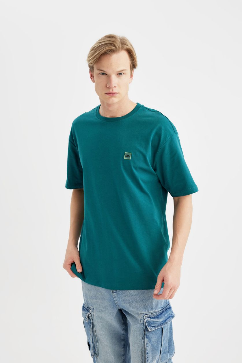 MAN Dark Green Comfort Regular Fit Crew Neck Back Printed T-Shirt