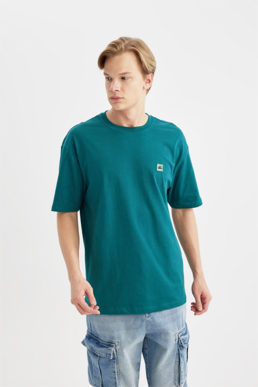 MAN Dark Green Comfort Regular Fit Crew Neck Back Printed T-Shirt