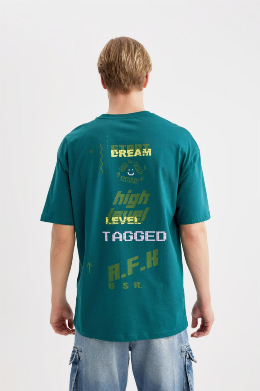 MAN Dark Green Comfort Regular Fit Crew Neck Back Printed T-Shirt