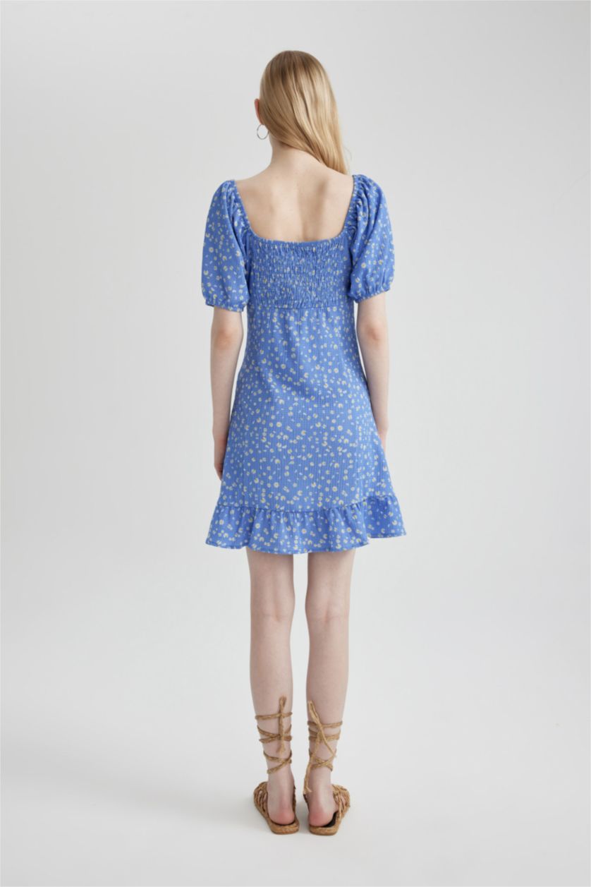 WOMAN Blue A-Line Wrinkled Mini Dress