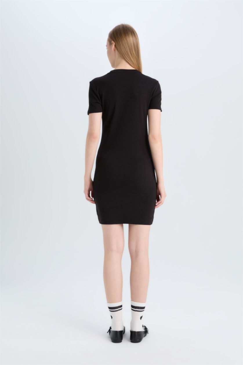 نساء أسود فستان قصير نص كم مضلع بوديكون