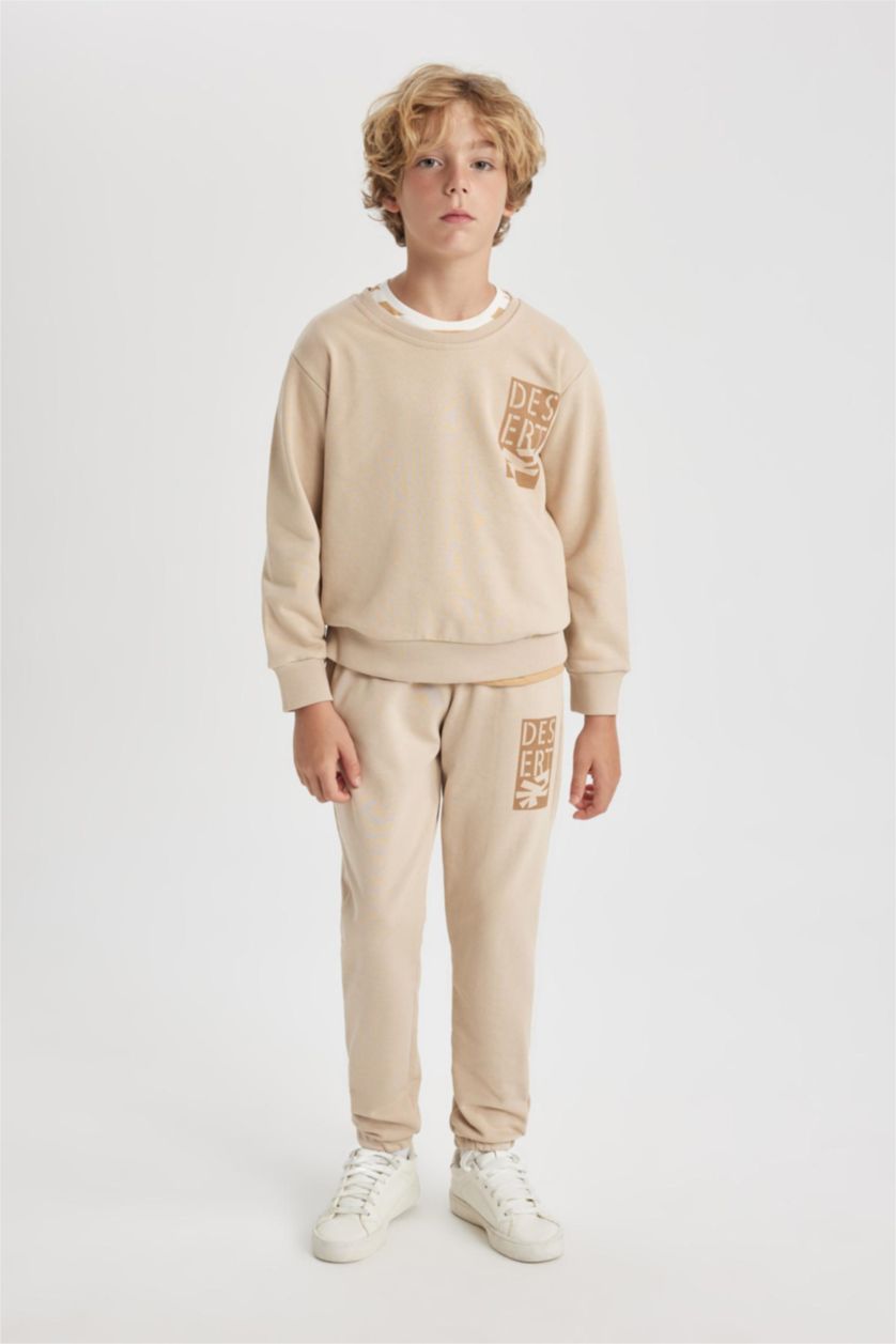 BOYS & TEENS Beige Boy Crew Neck Printed Sweatshirt