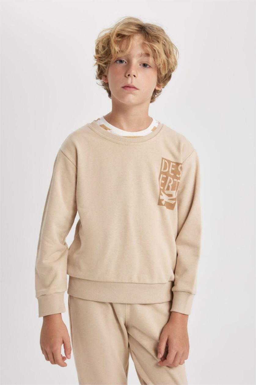 BOYS & TEENS Beige Boy Crew Neck Printed Sweatshirt