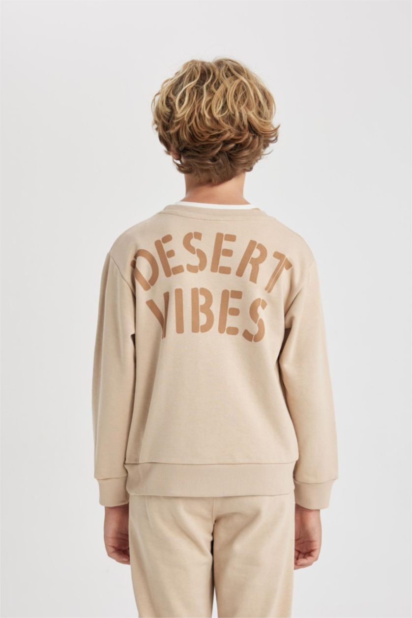 BOYS & TEENS Beige Boy Crew Neck Printed Sweatshirt
