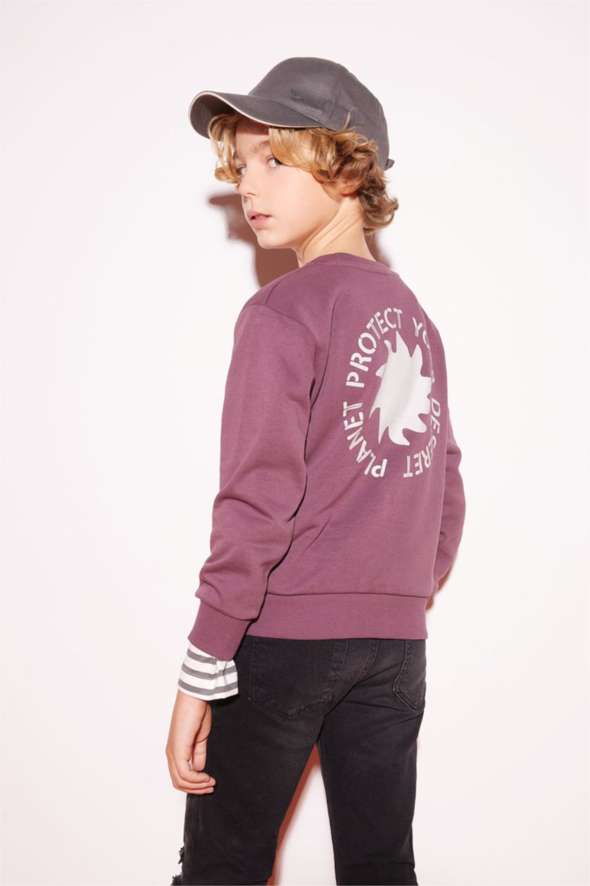 BOYS & TEENS Dark Purple Boy Crew Neck Back Printed Sweatshirt