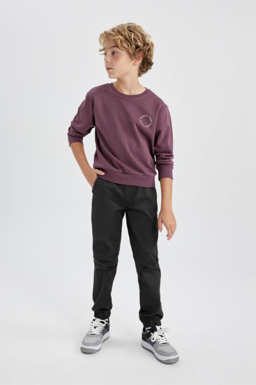 BOYS & TEENS Dark Purple Boy Crew Neck Back Printed Sweatshirt