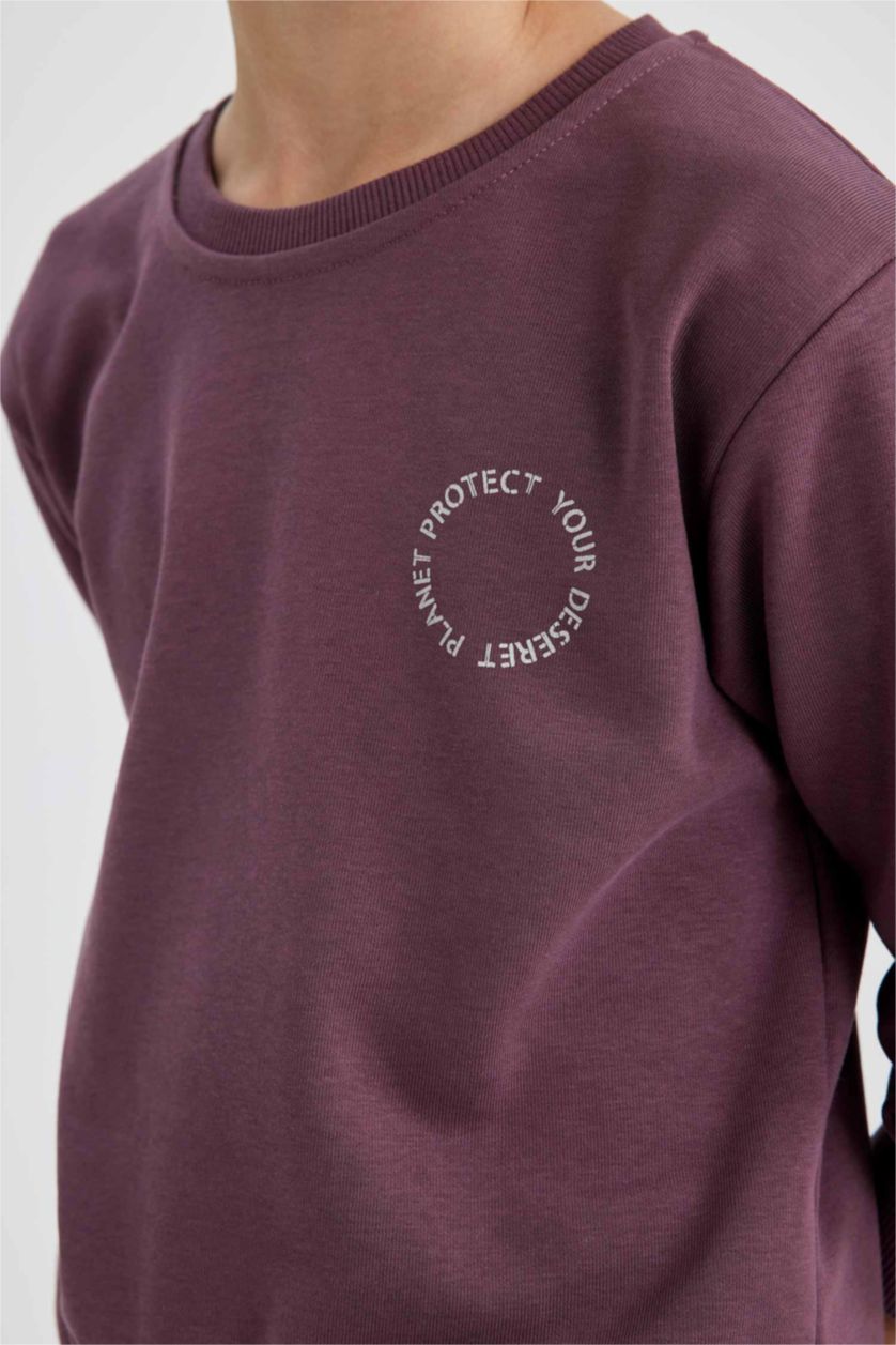 BOYS & TEENS Dark Purple Boy Crew Neck Back Printed Sweatshirt