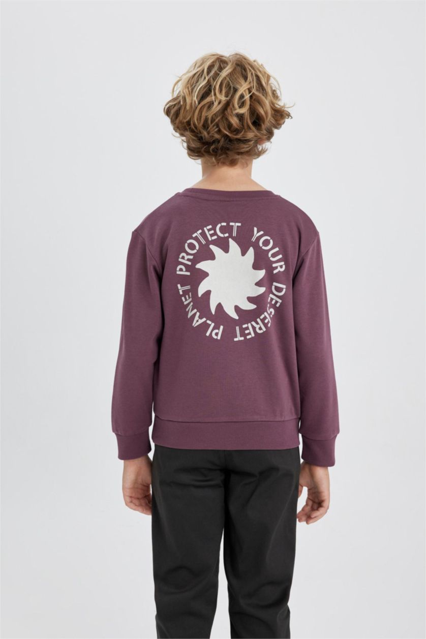 BOYS & TEENS Dark Purple Boy Crew Neck Back Printed Sweatshirt