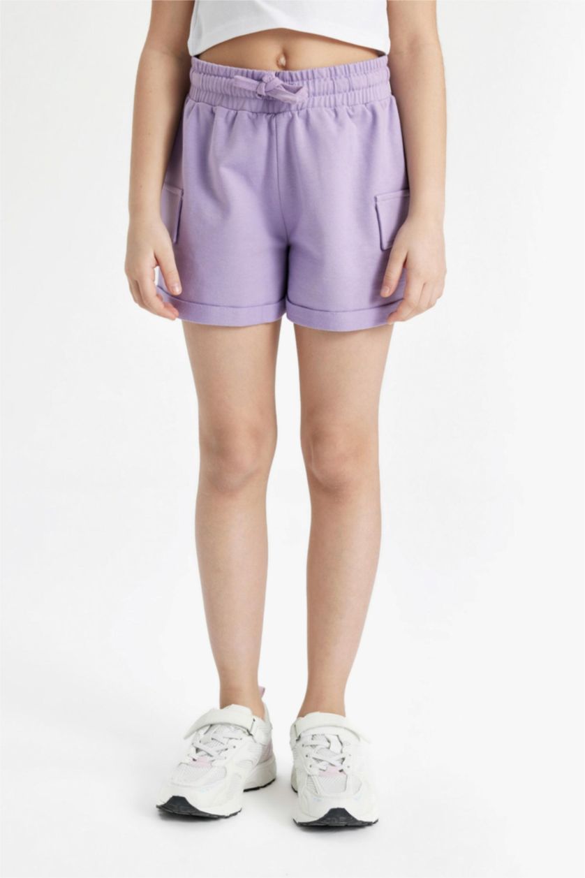 Kız Çocuk - Genç Kız Açık Mor Kız Çocuk Beli Lastikli Basic Düz Şort