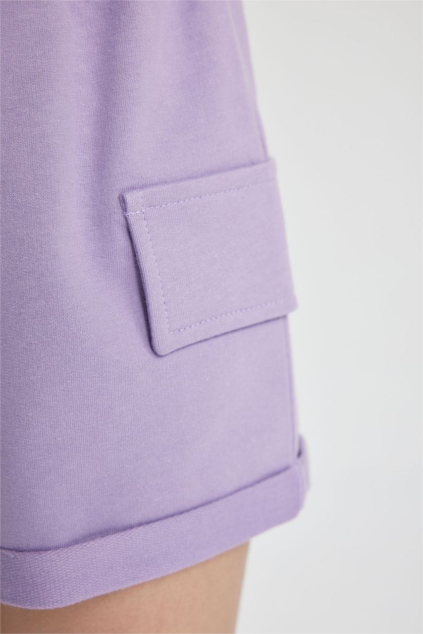 Kız Çocuk - Genç Kız Açık Mor Kız Çocuk Beli Lastikli Basic Düz Şort