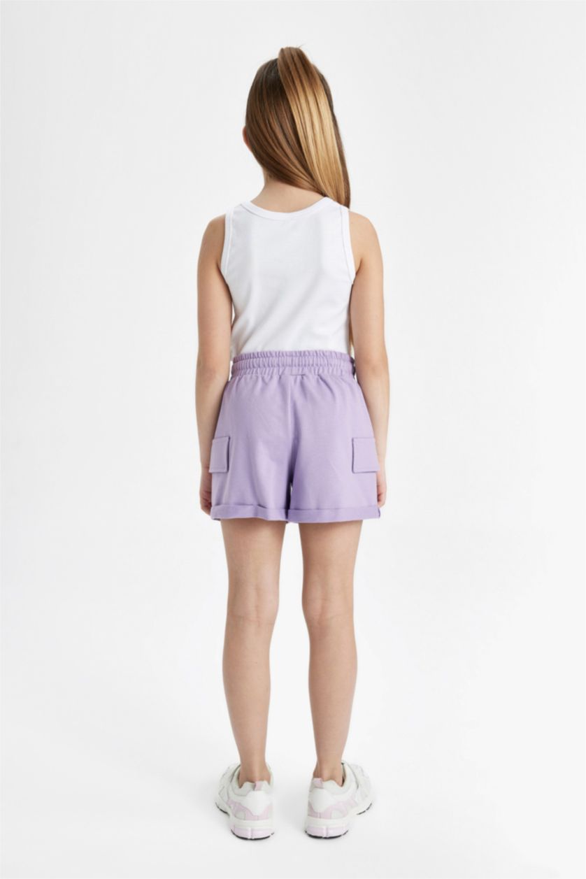 Kız Çocuk - Genç Kız Açık Mor Kız Çocuk Beli Lastikli Basic Düz Şort