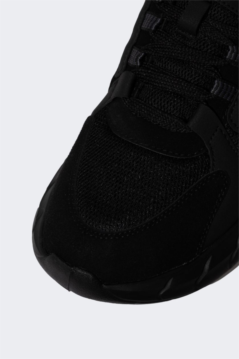 رجالي أسود حذاء رياضي رجالي برباط بكعب سميك