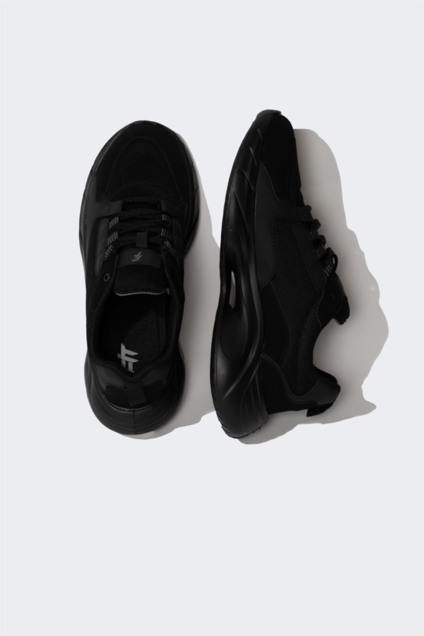 رجالي أسود حذاء رياضي رجالي برباط بكعب سميك