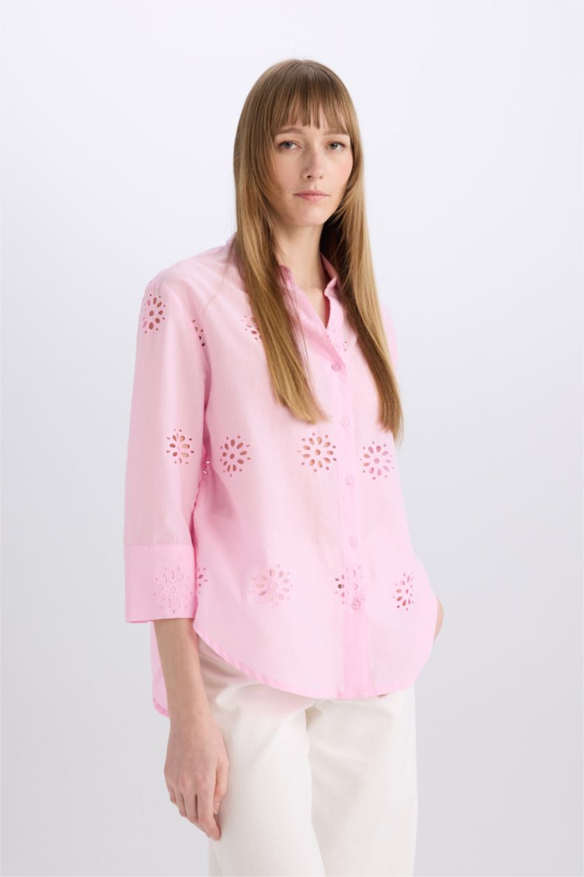 Әйелдерге Ашық Қызғылт үлкен пішім Ұзын жеңді көйлек