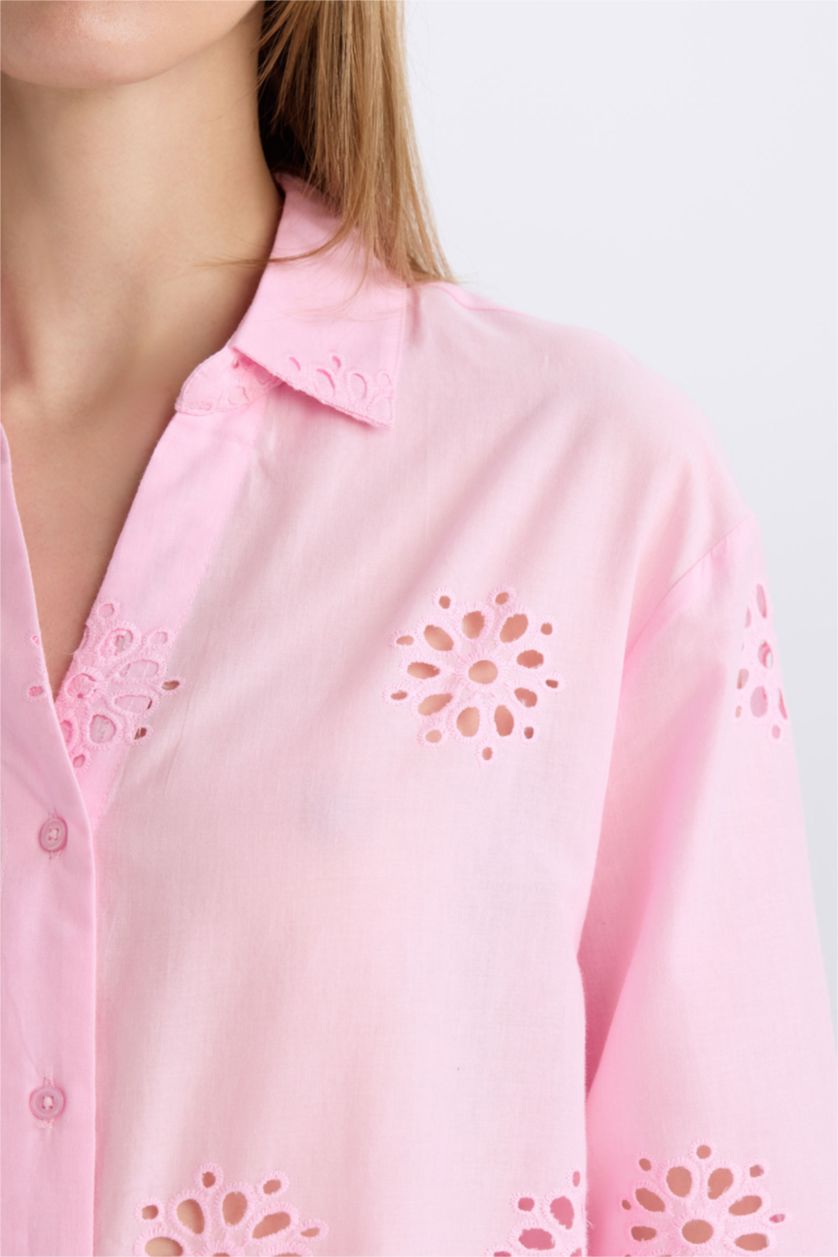 Әйелдерге Ашық Қызғылт үлкен пішім Ұзын жеңді көйлек