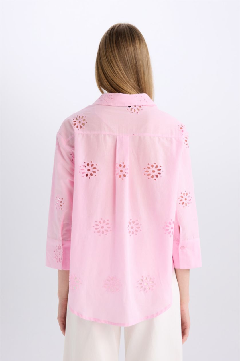 Әйелдерге Ашық Қызғылт үлкен пішім Ұзын жеңді көйлек