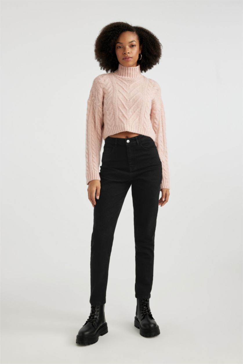 Woman Rose Regular Fit Half Turtleneck Knitted Pullover