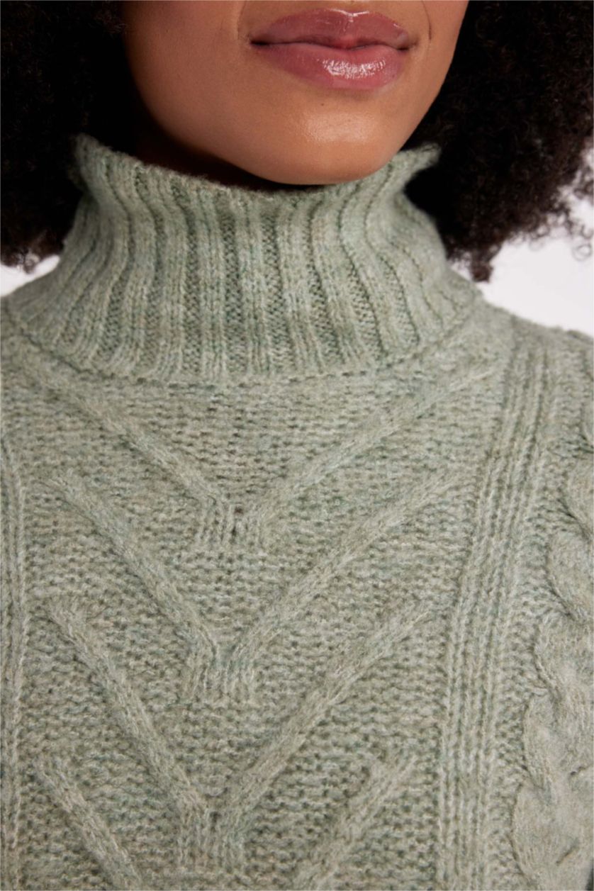 Женщины Светло-зеленый Трикотажный свитер с воротником под горло