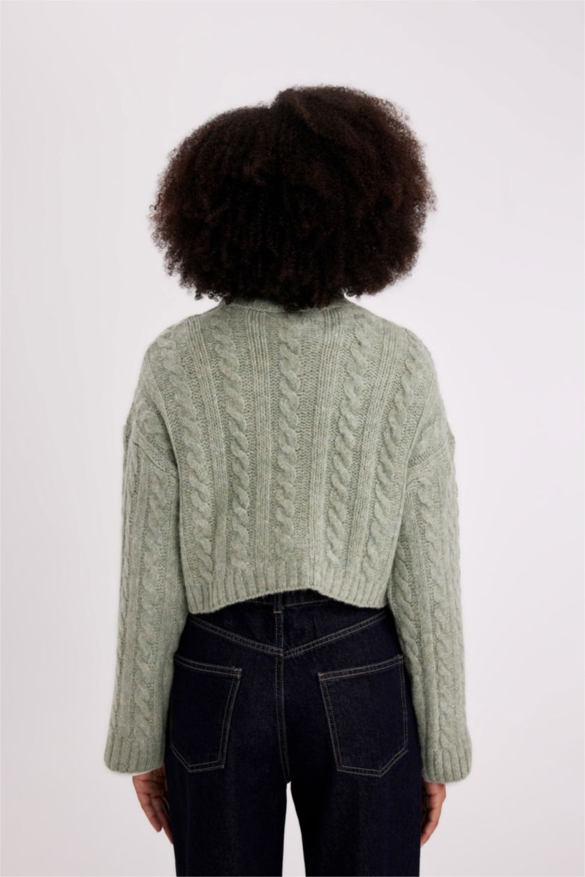 Женщины Светло-зеленый Трикотажный свитер с воротником под горло