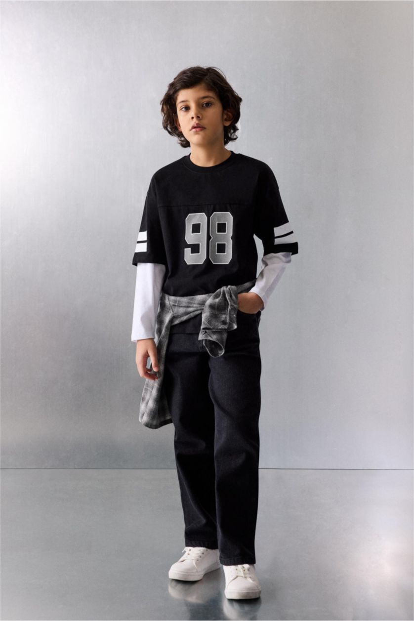 Erkek Çocuk - Genç Erkek Siyah Straight Fit Standart Paça Basic Düz Jean Pantolon Erkek Çocuk