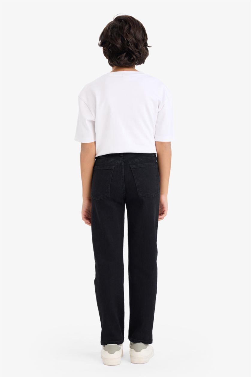 Erkek Çocuk - Genç Erkek Siyah Straight Fit Standart Paça Basic Düz Jean Pantolon Erkek Çocuk