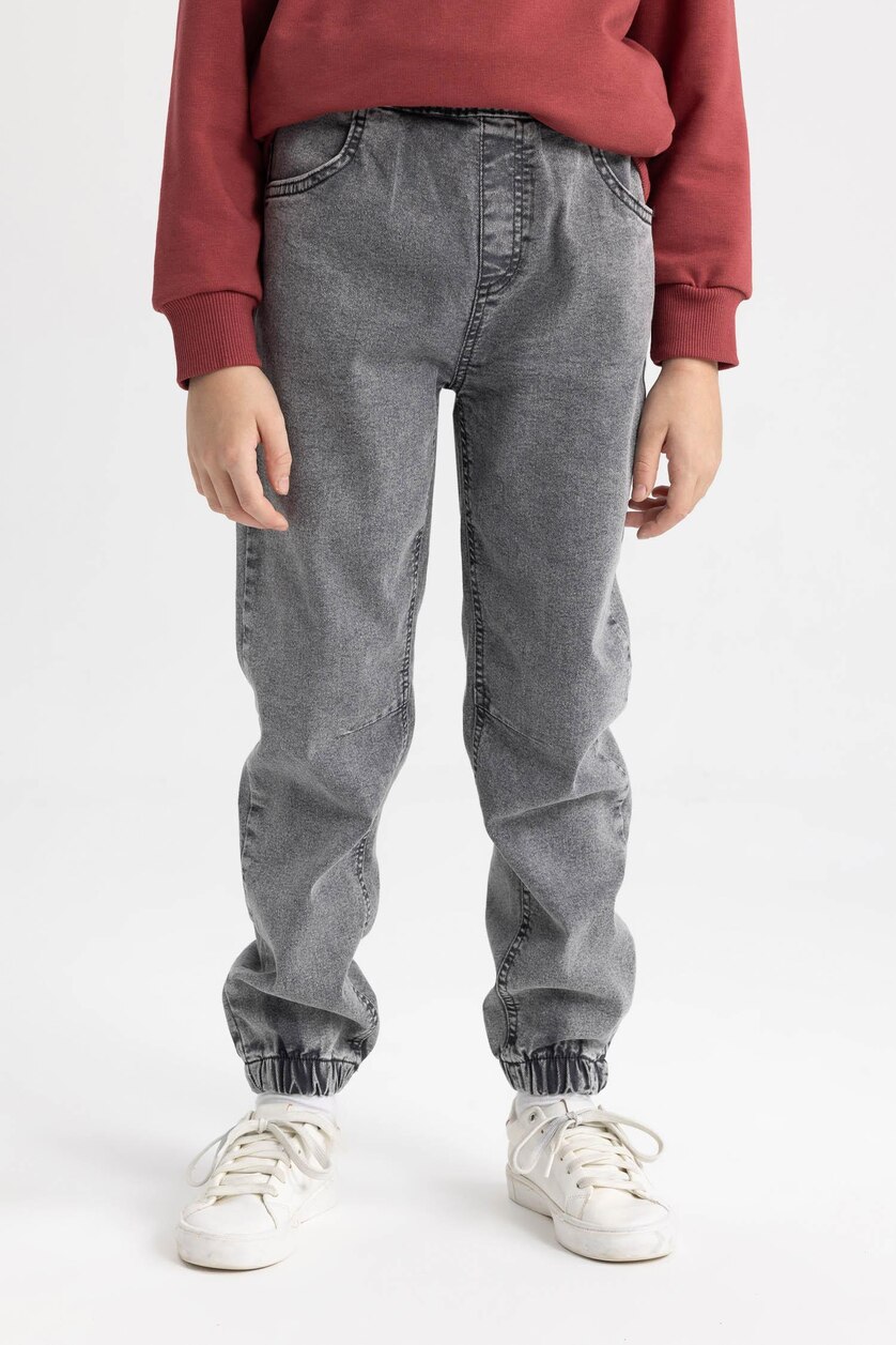 Erkek Çocuk - Genç Erkek Açık Gri Jogger Fıt Esnek Bantlı Paça Jean Pantolon Erkek Çocuk