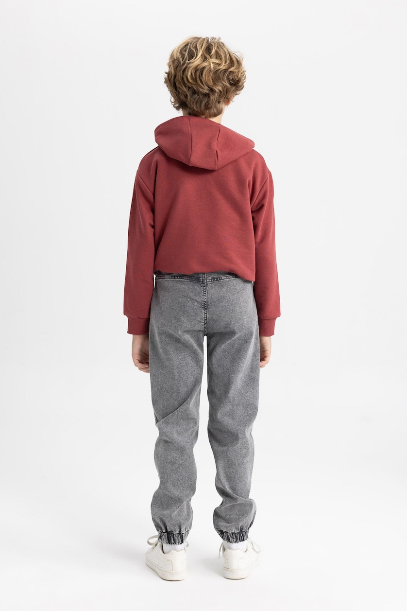 Erkek Çocuk - Genç Erkek Açık Gri Jogger Fıt Esnek Bantlı Paça Jean Pantolon Erkek Çocuk