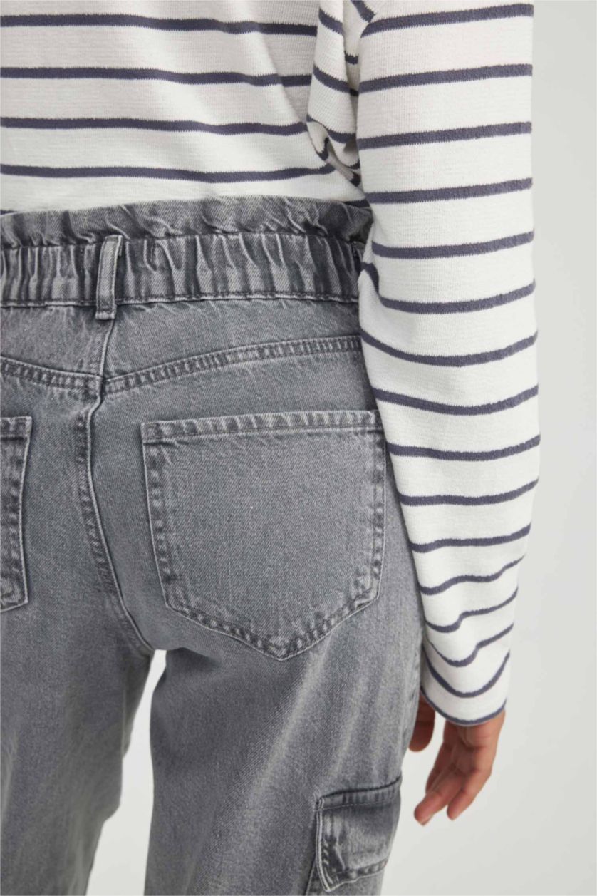 حريمي رمادي بنطلون جينز كارجو خصر عالي